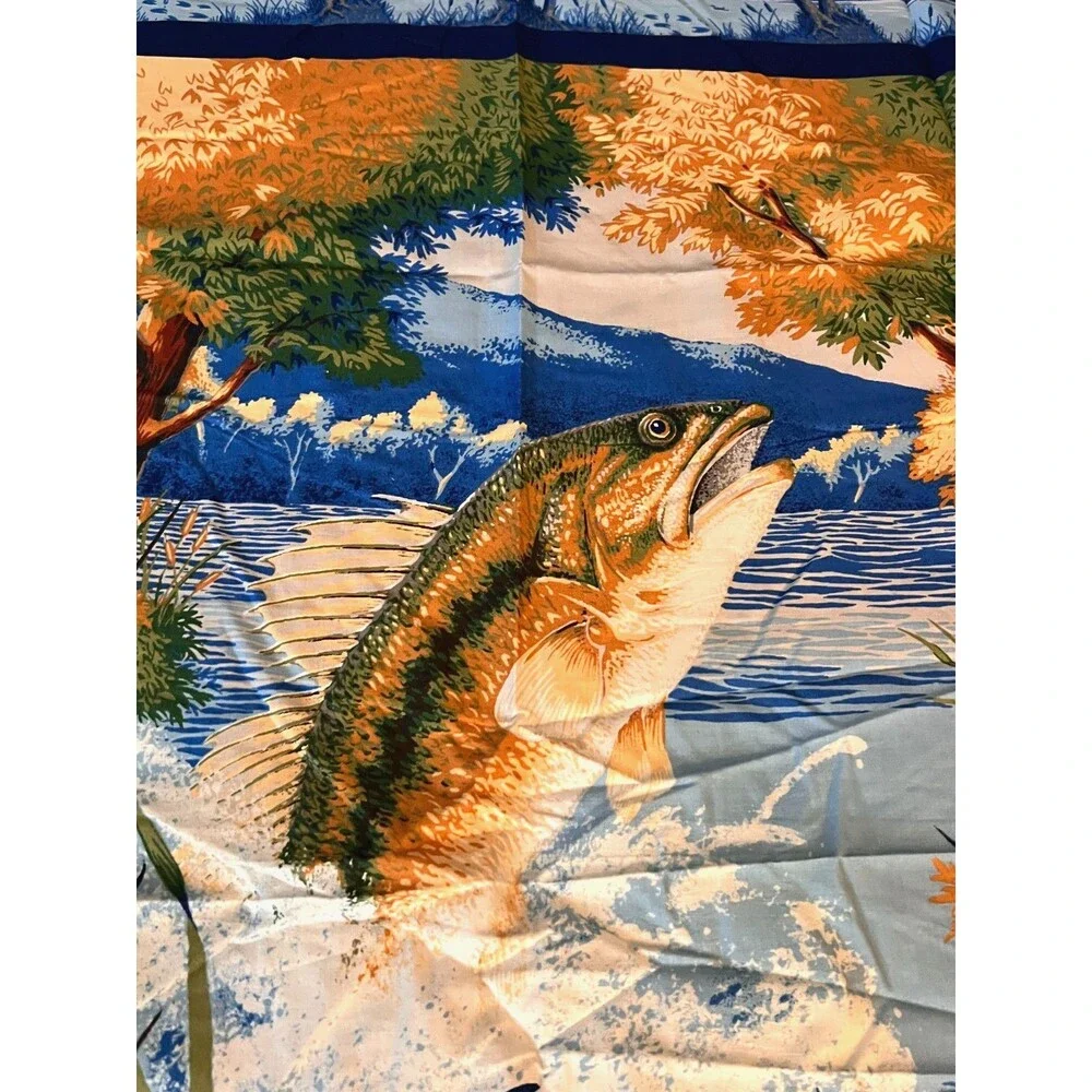 Fishing Tournament Beaver Lake Cotton Sewing Fabric Quilt Panel Nature Outdoor